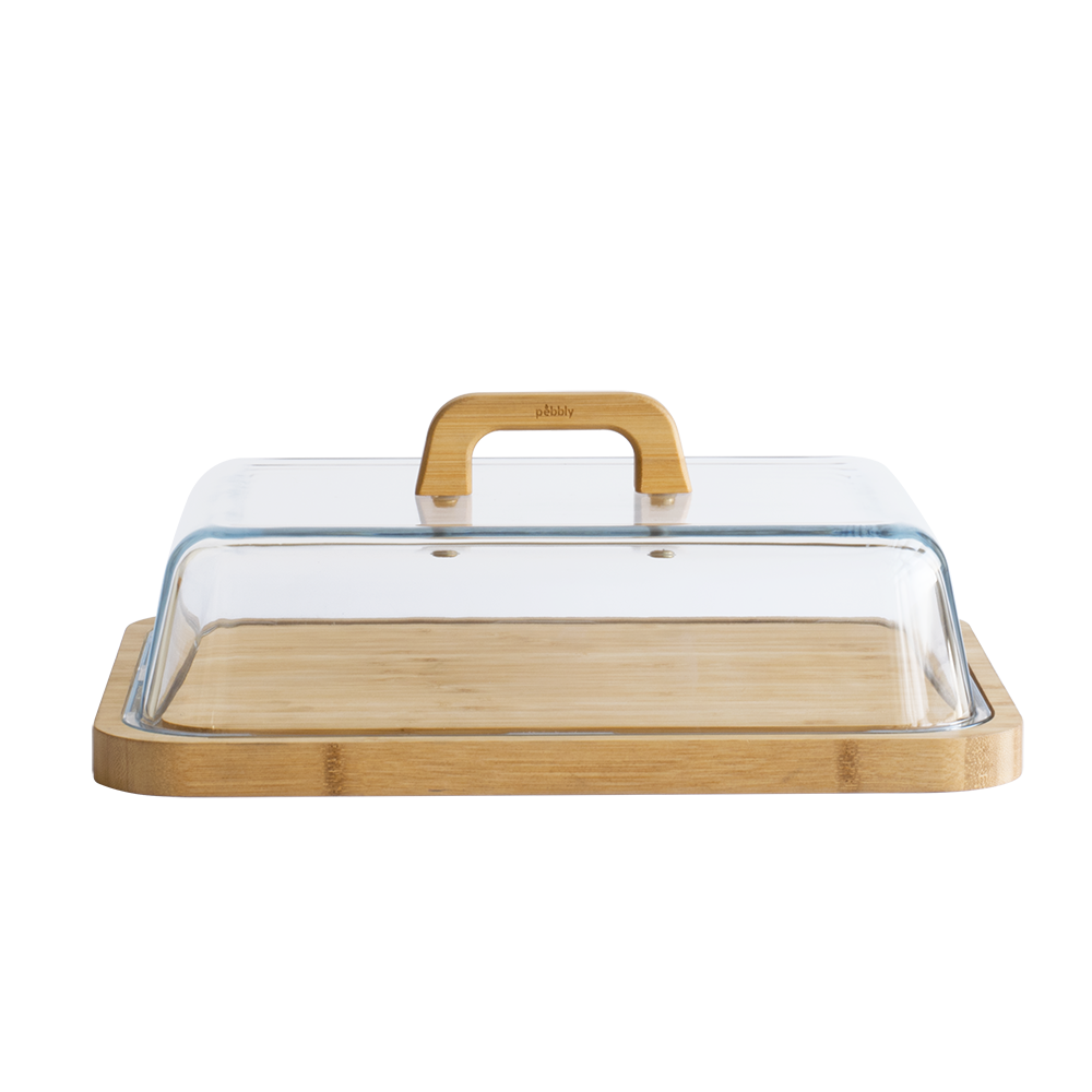 Cheese Serving Platter - Bamboo Platter with Glass Cover