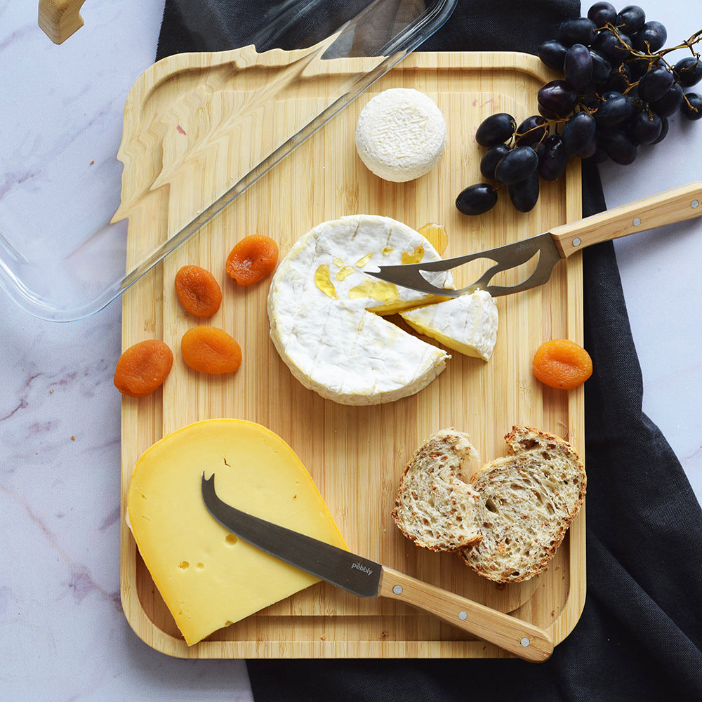 Cheese Serving Platter - Bamboo Platter with Glass Cover