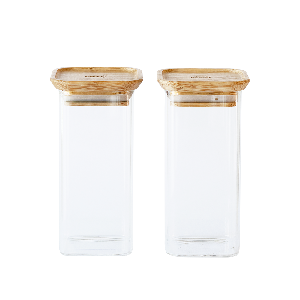 Stackable Glass Container with Bamboo Lid 2pack