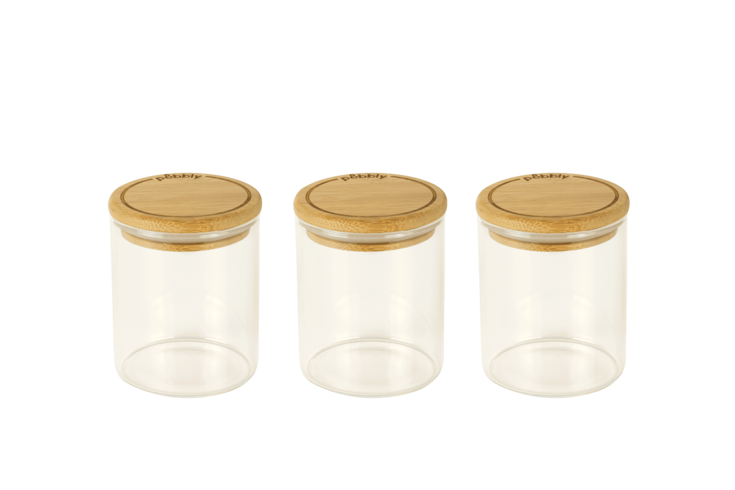 Round Glass Container with Bamboo Lid 3pack