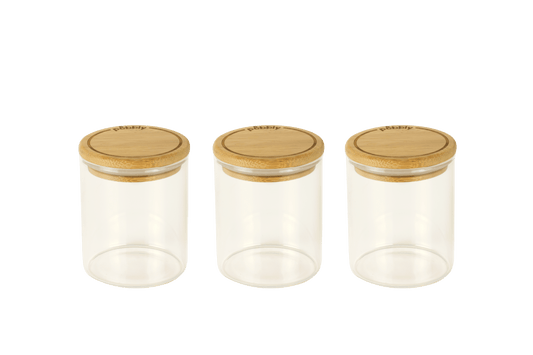 Round Glass Container with Bamboo Lid 3pack