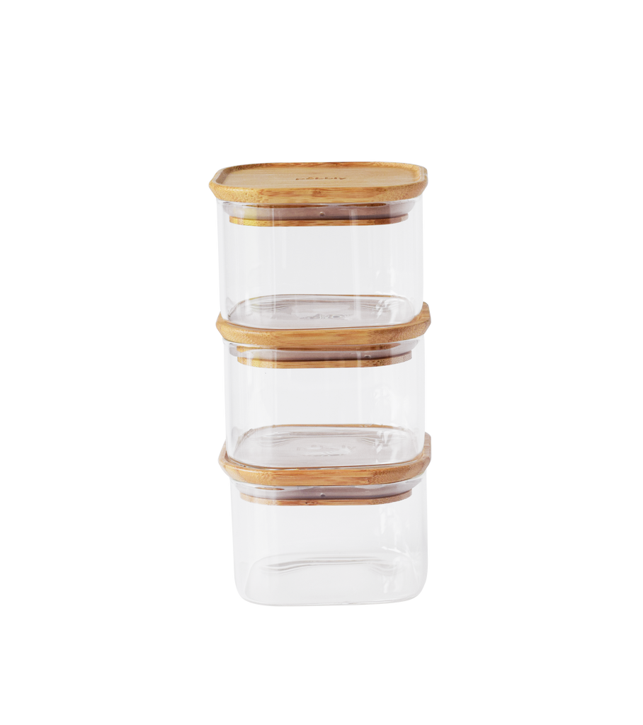 Stackable Glass Container with Bamboo Lid 3pack