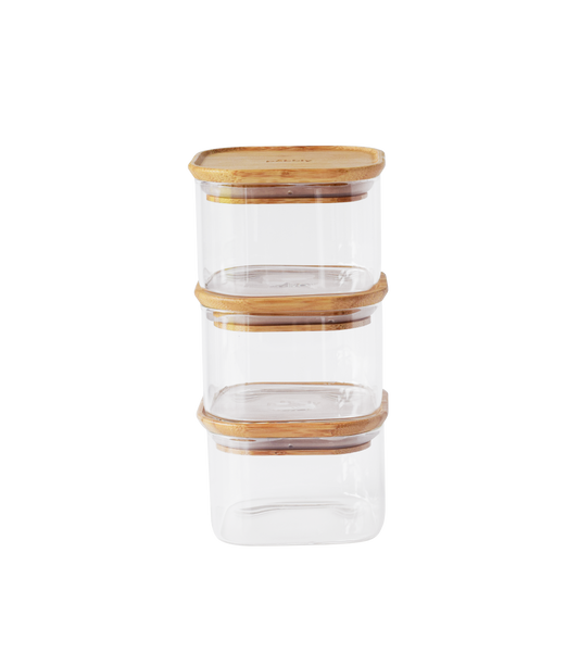 Stackable Glass Container with Bamboo Lid 3pack