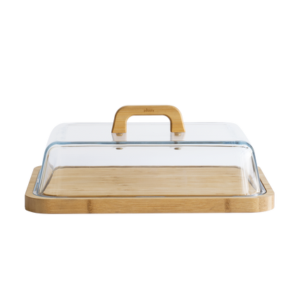 Cheese Serving Platter - Bamboo Platter with Glass Cover