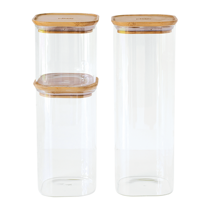 Stackable Glass Container with Bamboo Lid - The Pantry Set 3pack
