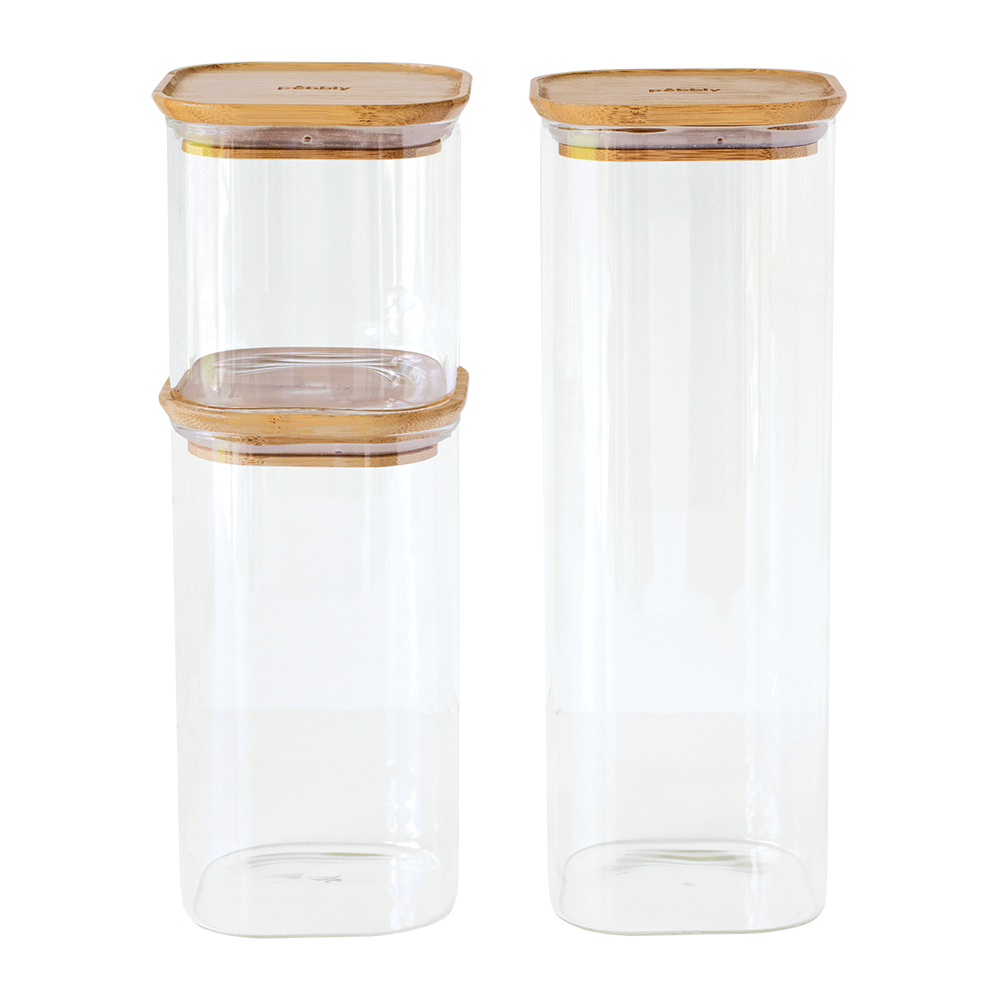 Stackable Glass Container with Bamboo Lid - The Pantry Set 3pack