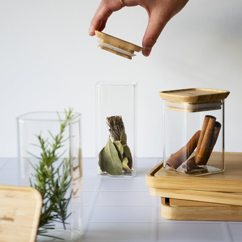 THEA 3-Piece Glass Food Storage Set with Bamboo Lids 