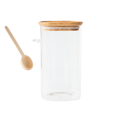 Glass Storage Canister with Bamboo Lid & Measuring Spoon